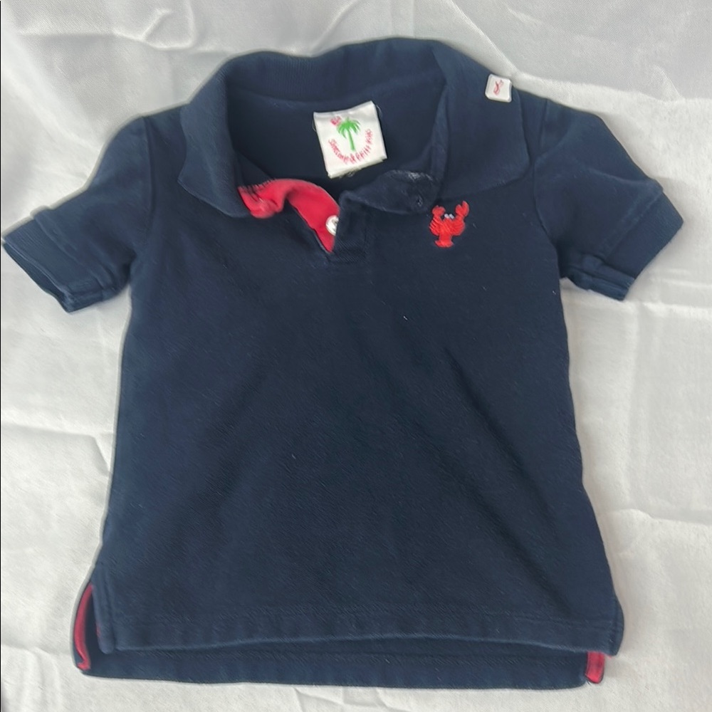 Shrimp and Grits Navy Blue Kids Polo Shirt with Red Accent